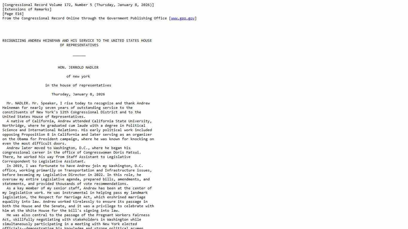 Congressional Record, Volume 172 Issue 5 (Thursday, January 8, 2026)
