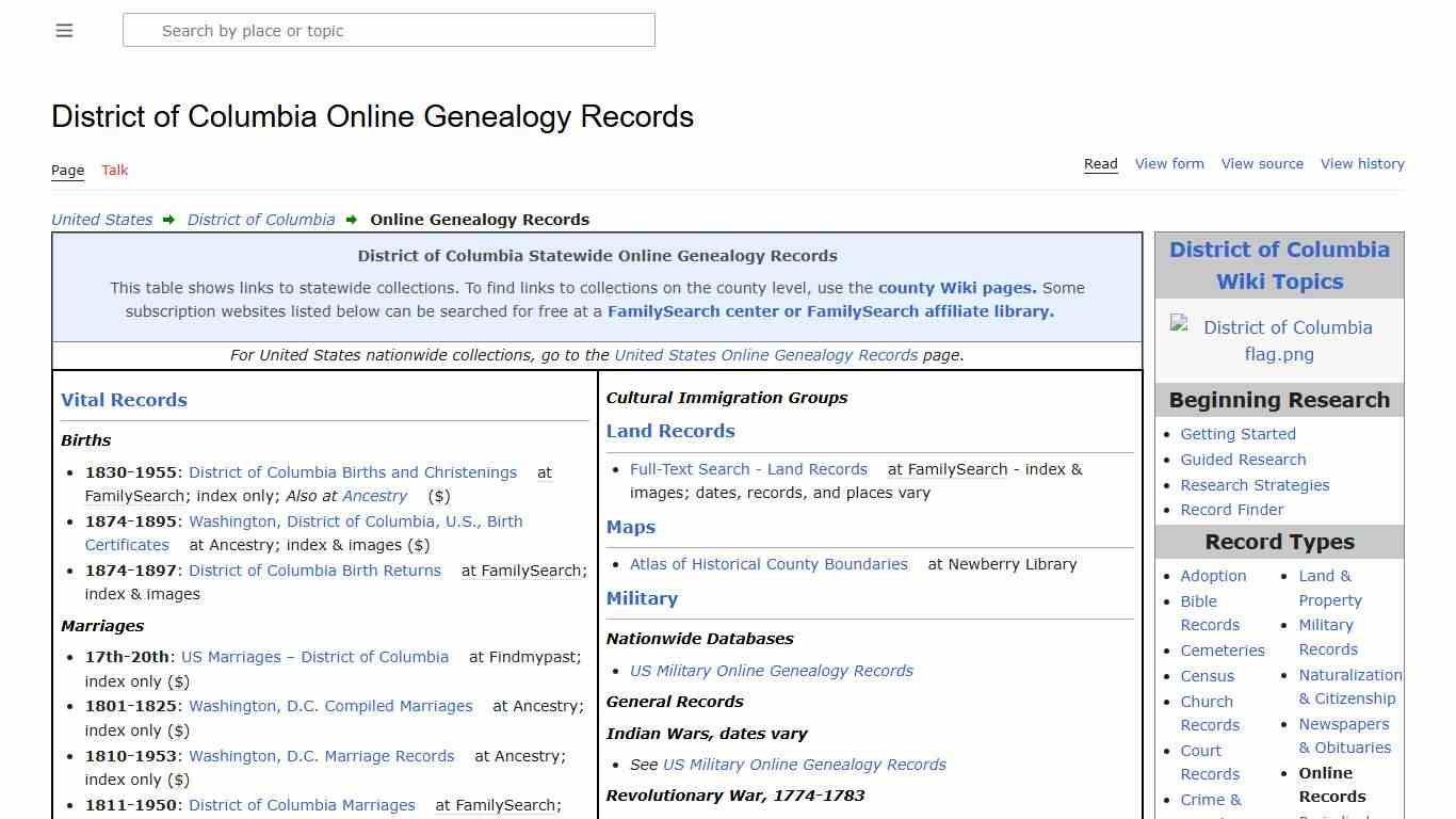 District of Columbia Online Genealogy Records • FamilySearch