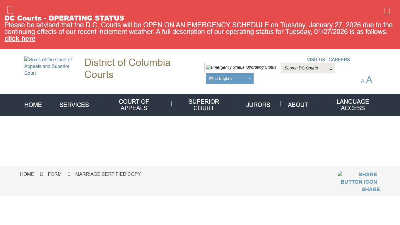 Marriage Certified Copy District of Columbia Courts